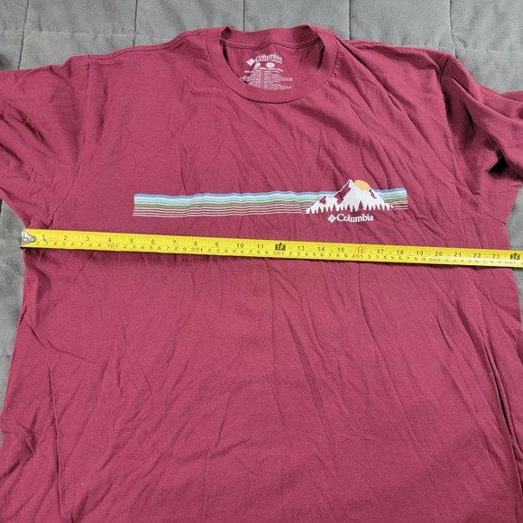 Columbia Mens XL Dark Red Logo Graphic Tshirt Sunset Mountain Short Sleeve - Picture 6 of 9